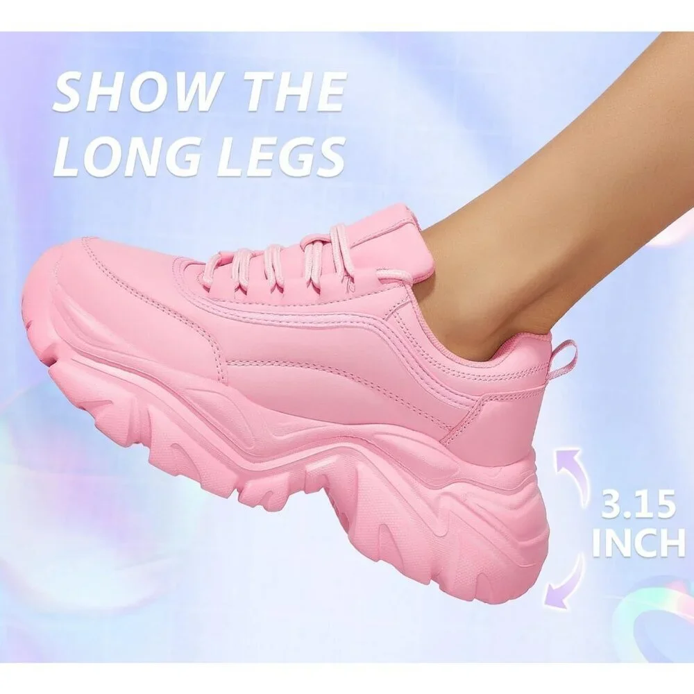 Women Leather Pink 2 Comfortable Wedge Walking Sport Sneakers Shoes